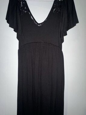 Black V-Neck Flutter Sleeve Maxi Dress
